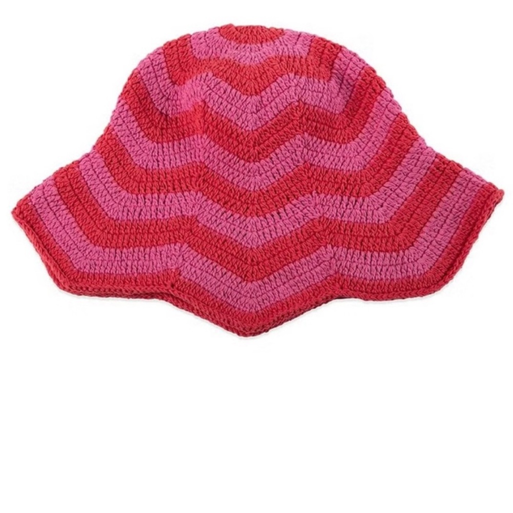 Lack of Color Pink Red Crochet Bucket Hat NWT One Size